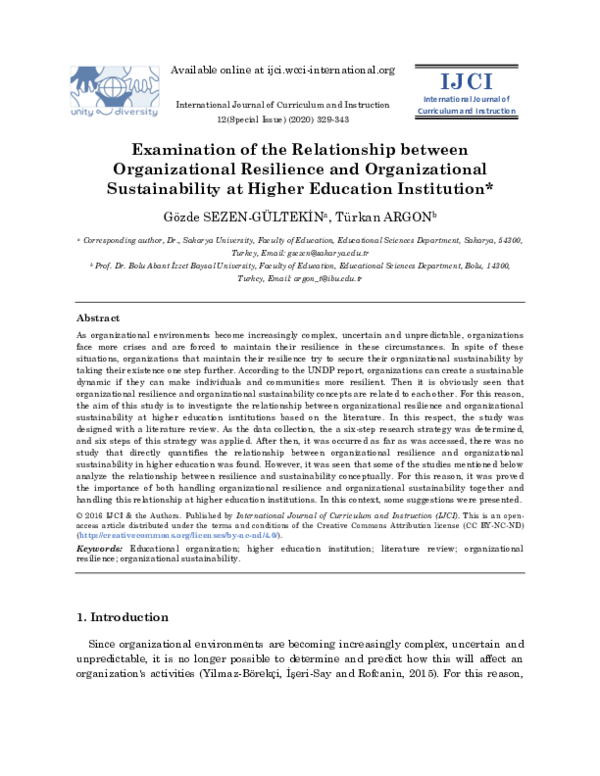 (PDF) Examination of the Relationship between Organizational Resilience ...