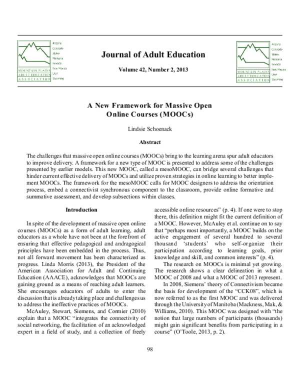(PDF) A New Framework for Massive Open Online Courses (MOOCs)