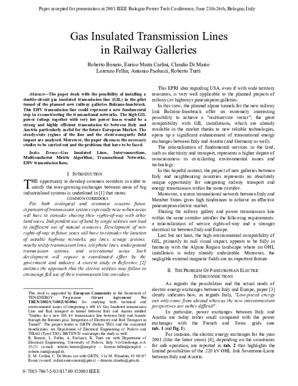 (PDF) Gas insulated transmission lines in railway galleries Part II