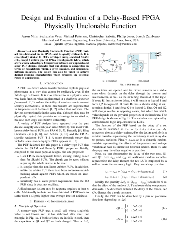 (PDF) Design and evaluation of a delay-based FPGA Physically Unclonable ...