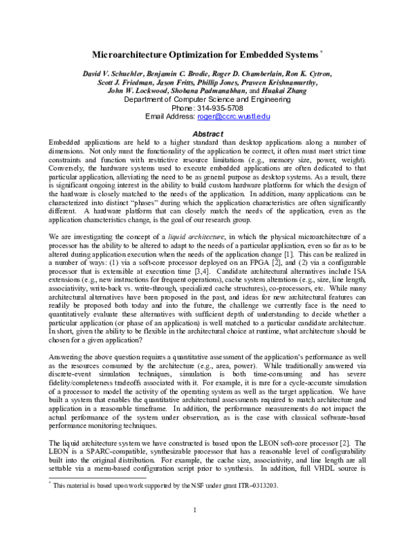 (PDF) Microarchitecture Optimization for Embedded Systems