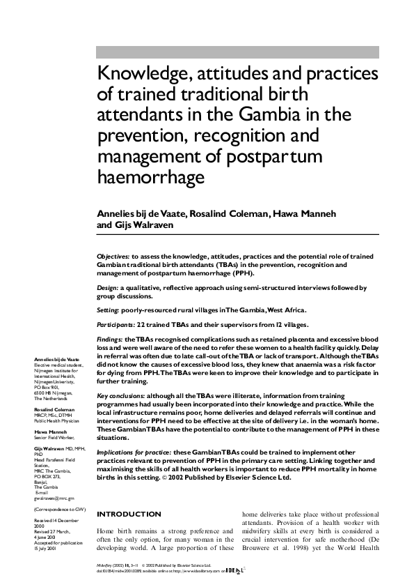 (PDF) Knowledge, attitudes and practices of trained traditional birth ...