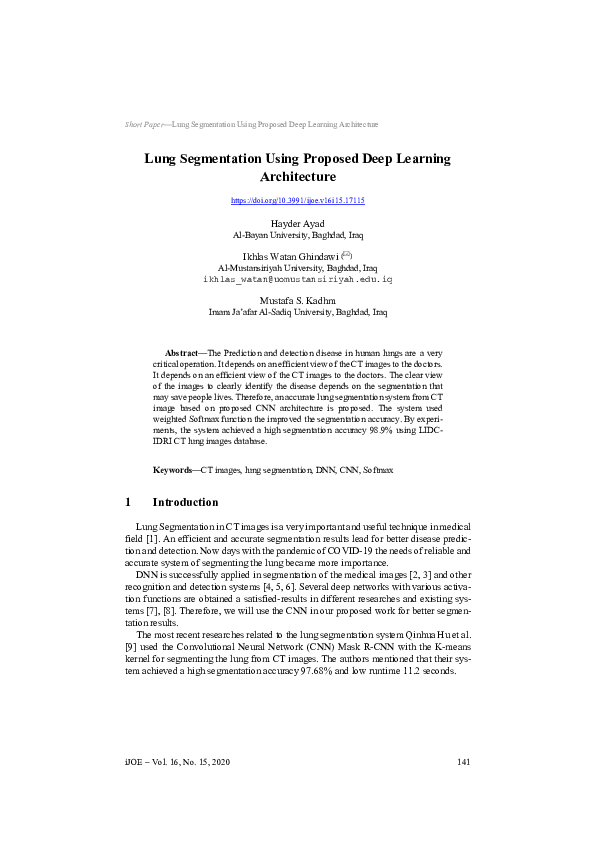 (PDF) Lung Segmentation Using Proposed Deep Learning Architecture