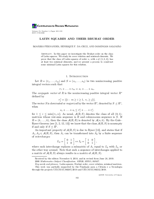 (PDF) Latin Squares and their Bruhat Order