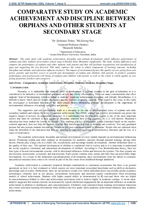 (PDF) Comparative Study on Academic Achievement and Discipline Between ...