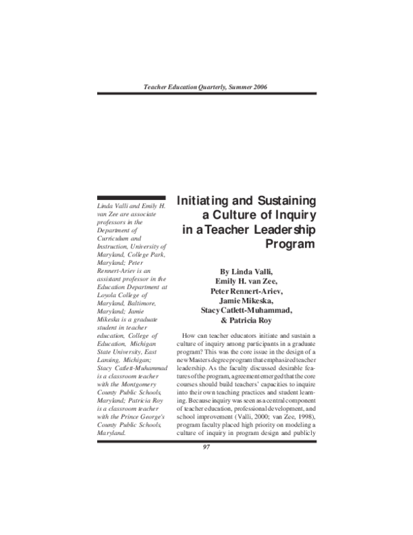 (PDF) Initiating and Sustaining a Culture of Inquiry in a Teacher ...