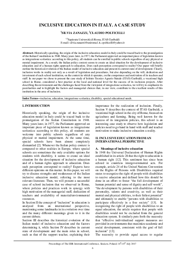 (PDF) Inclusive Education in Italy . A Case Study