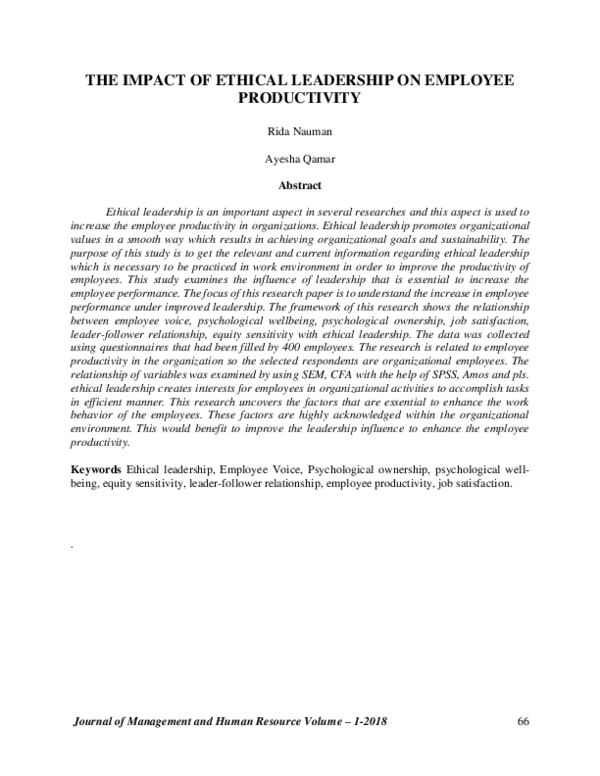 (PDF) The Impact Of Ethical Leadership On Employee Productivity