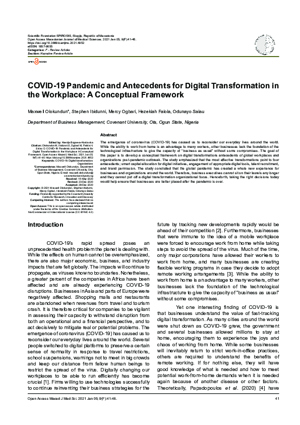 (PDF) COVID-19 Pandemic and Antecedents for Digital Transformation in ...