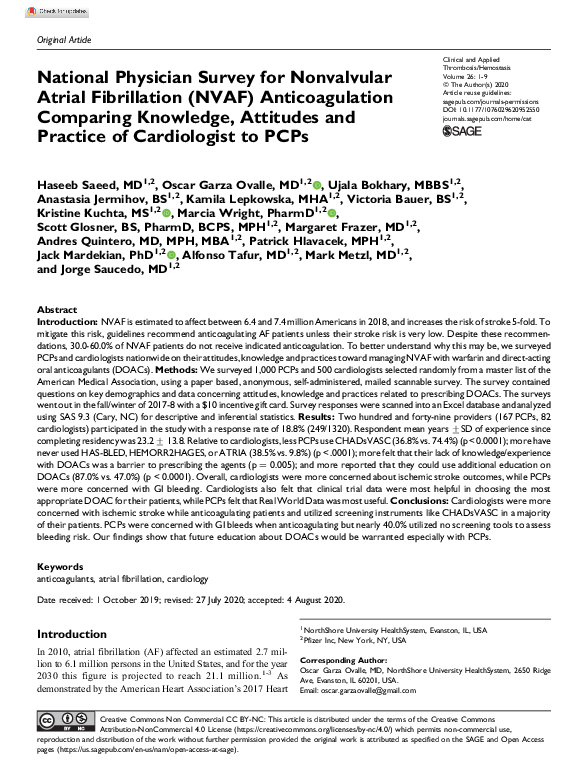 (PDF) National Physician Survey for Nonvalvular Atrial Fibrillation ...