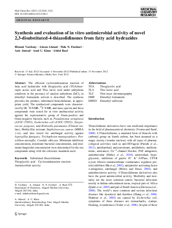 (PDF) Synthesis and evaluation of in vitro antimicrobial activity of ...