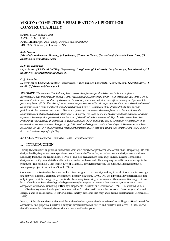 (PDF) VISCON: Computer visualisation support for constructability