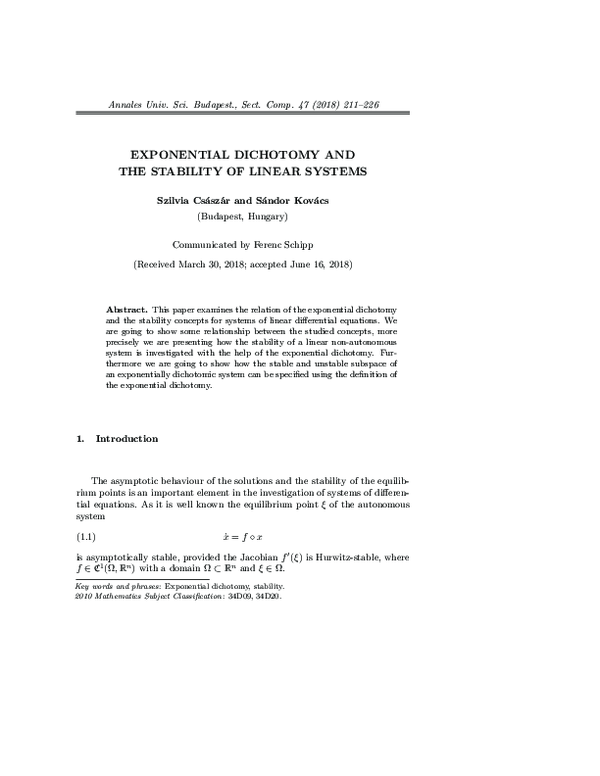 (PDF) The Stability of Linear Systems