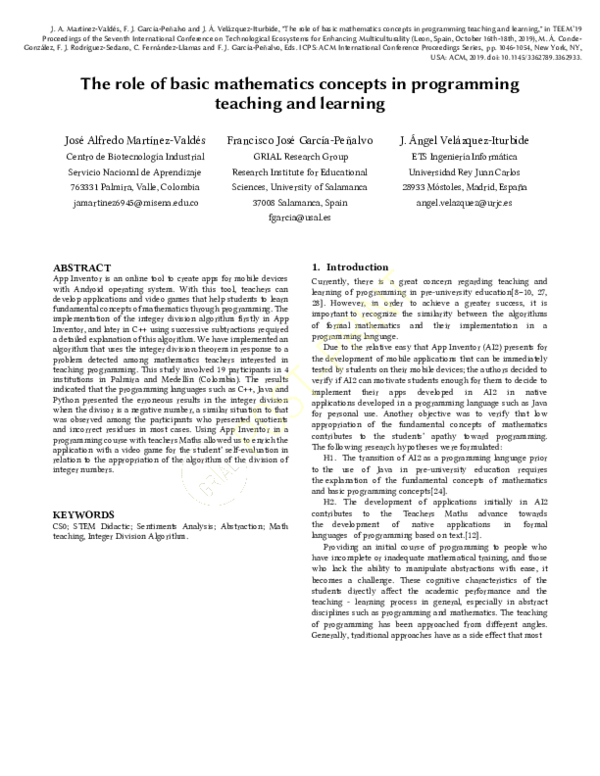(PDF) The role of basic mathematics concepts in programming teaching ...