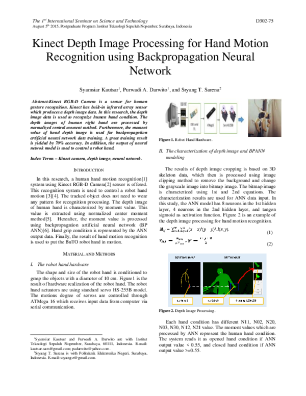 (PDF) Kinect Depth Image Processing for Hand Motion Recognition Using ...
