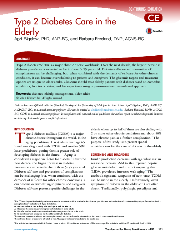 (PDF) Type 2 Diabetes Care in the Elderly