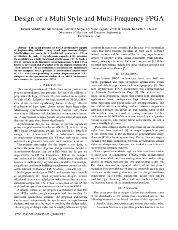 (PDF) Design of a multi-style and multi-frequency FPGA