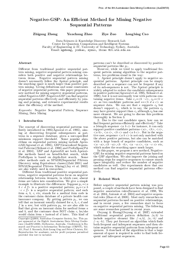 (PDF) Negative-GSP: An Efficient Method for Mining Negative Sequential ...