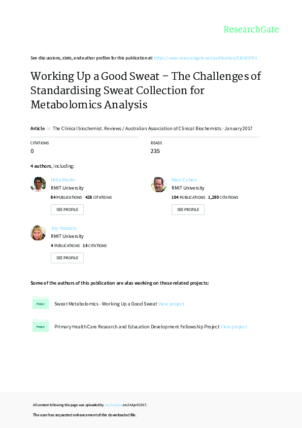 (PDF) Working Up a Good Sweat - The Challenges of Standardising Sweat ...