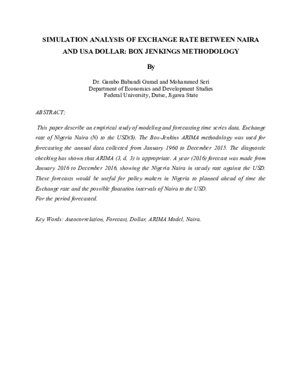 (DOC) SIMULATION ANALYSIS OF EXCHANGE RATE BETWEEN NAIRA AND USA DOLLAR ...