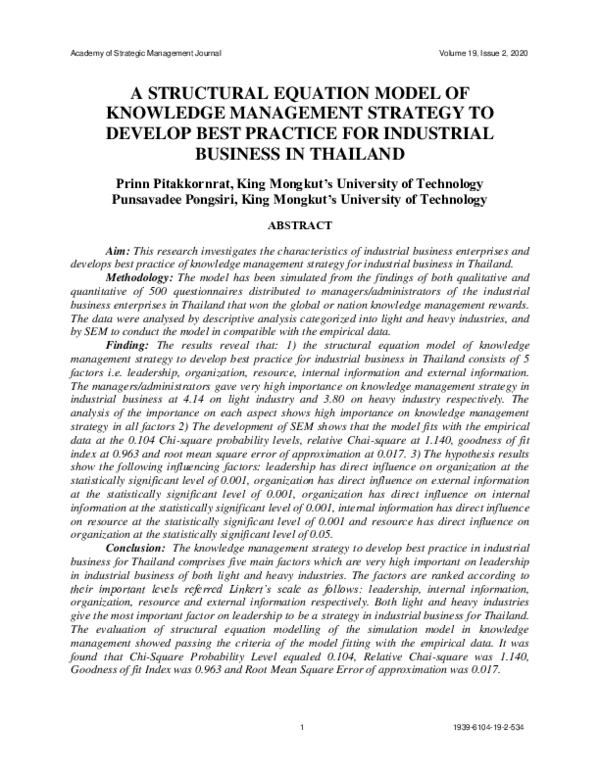 (PDF) A Structural Equation Model of Knowledge Management Strategy to ...