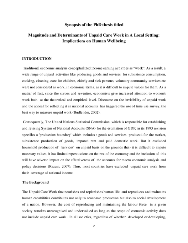 (PDF) Magnitude and determinants of unpaid care work in a local setting ...