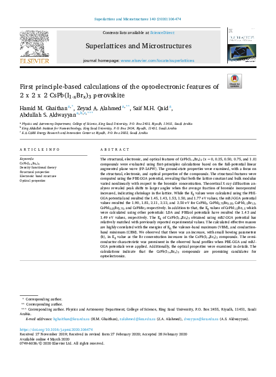 (PDF) First principle-based calculations of the optoelectronic features ...