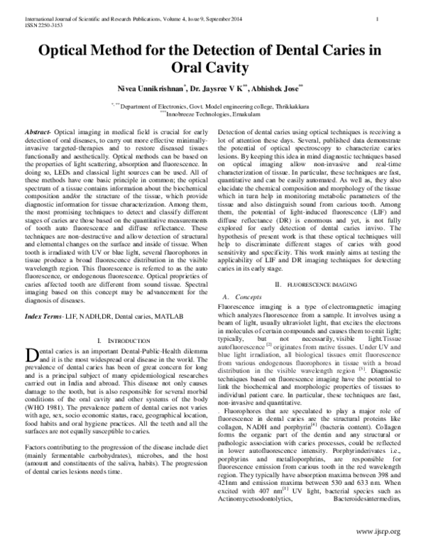 (PDF) Optical Method for the Detection of Dental Caries in Oral Cavity