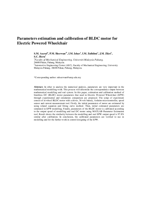 (PDF) Parameters estimation and calibration of BLDC motor for electric ...