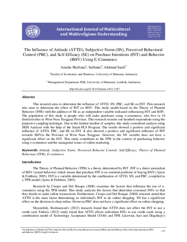 (PDF) The Influence of Attitude (ATTD), Subjective Norm (SN), Perceived ...