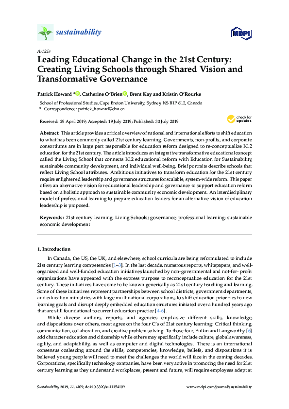(PDF) Leading Educational Change in the 21st Century: Creating Living ...