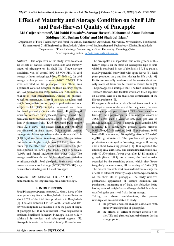 (PDF) Effect of Maturity and Storage Condition on Shelf Life and Post ...