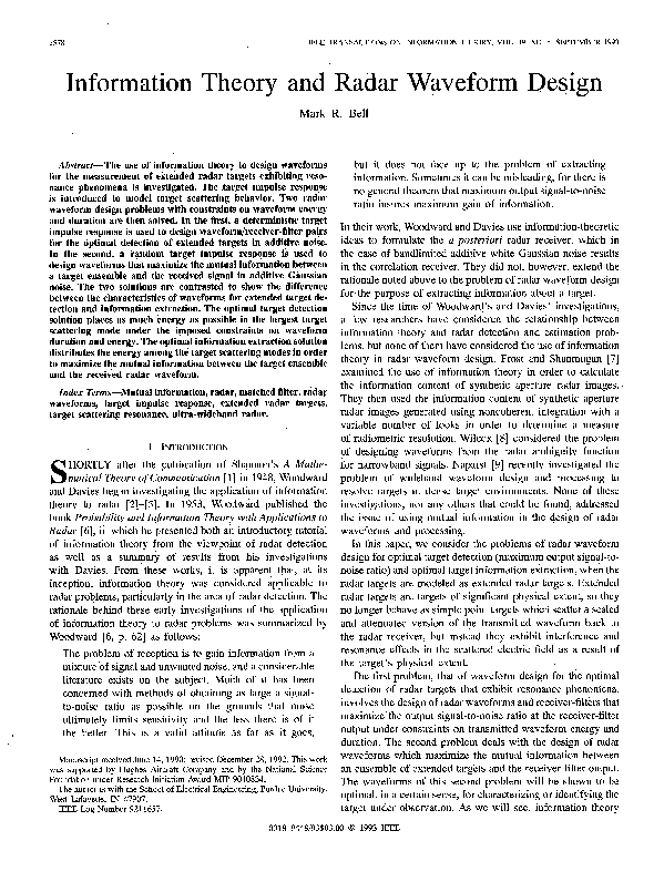 (PDF) Information Theory and Radar Waveform Design