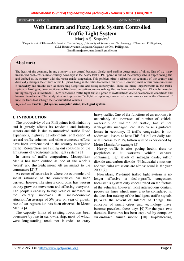 (PDF) Web Camera and Fuzzy Logic System Controlled Traffic Light System