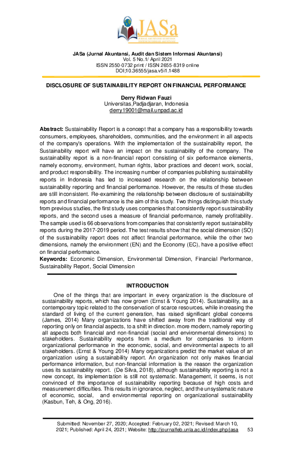 (PDF) Disclosure of Sustainability Report on Financial Performance