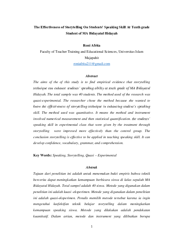 (PDF) The Effectiveness of Storytelling on Students’ Speakingskill at ...