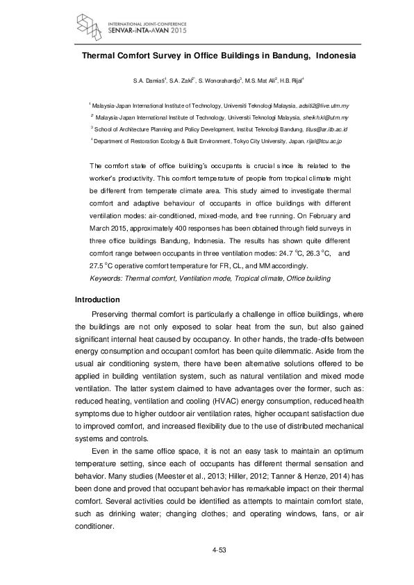 (PDF) Thermal comfort survey in office buildings in Bandung, Indonesia
