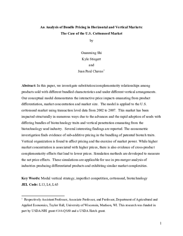 (PDF) An analysis of bundle pricing in horizontal and vertical markets ...