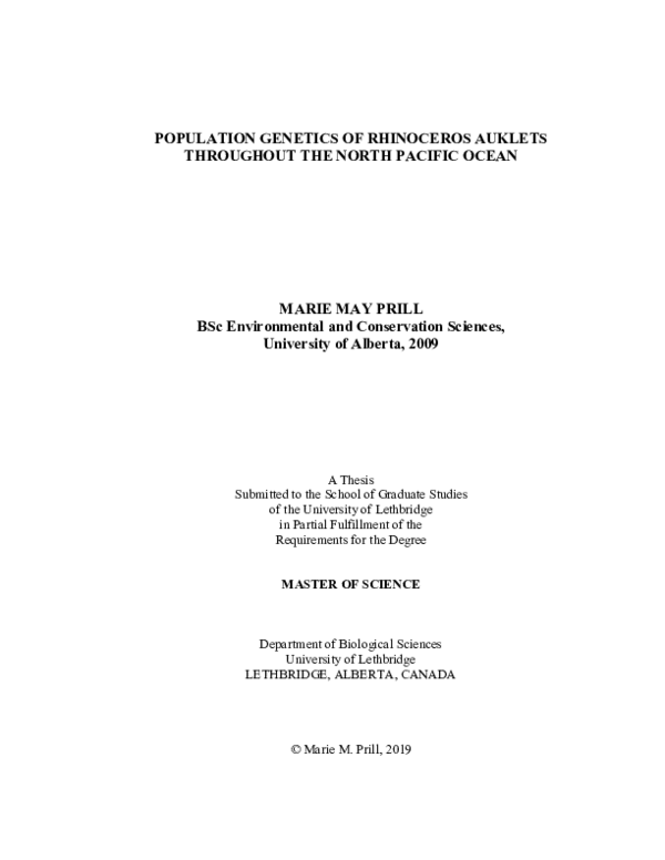 (PDF) Population genetics of rhinoceros auklets throughout the North ...
