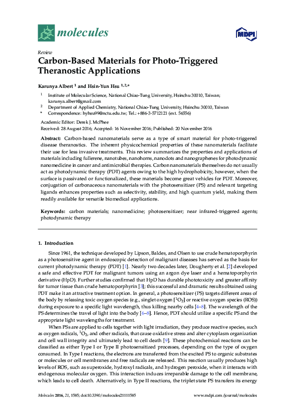 (PDF) Carbon-Based Materials for Photo-Triggered Theranostic Applications