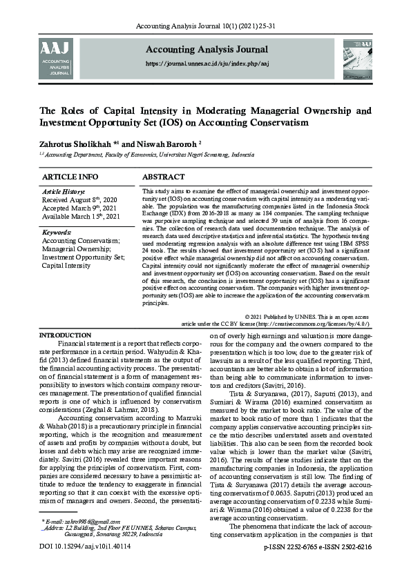 (PDF) The Roles of Capital Intensity in Moderating Managerial Ownership ...