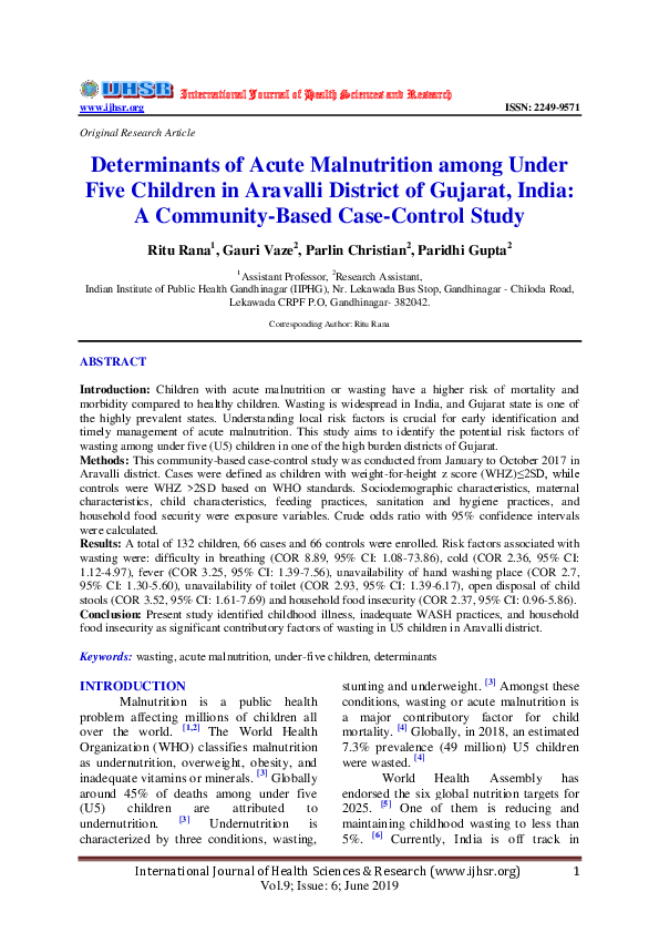 (PDF) Determinants of Acute Malnutrition among Under Five Children in ...