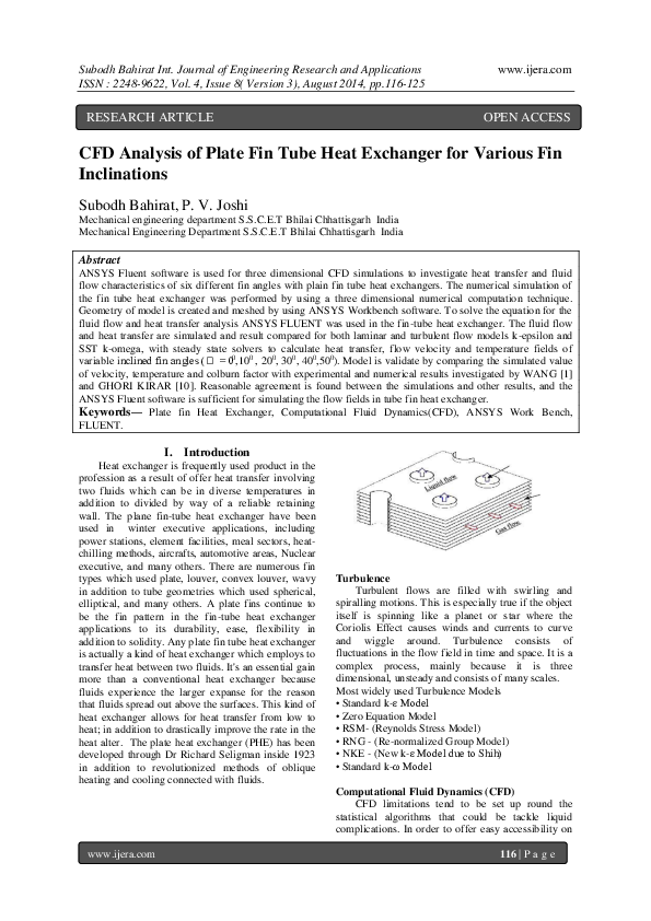 (PDF) CFD Analysis of Plate Fin Tube Heat Exchanger for Various Fin ...