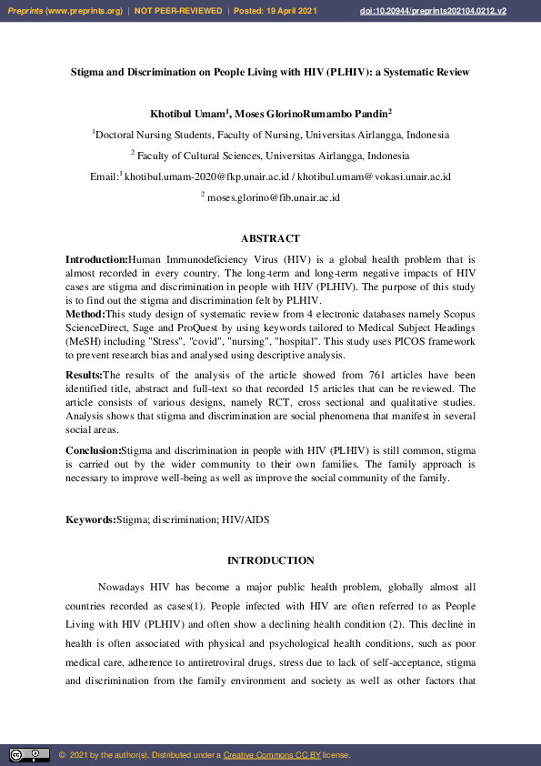 (PDF) Stigma and Discrimination on People Living with HIV (PLHIV): a ...