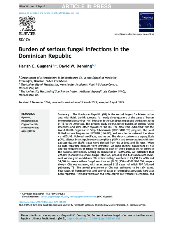 (PDF) Burden of serious fungal infections in the Dominican Republic