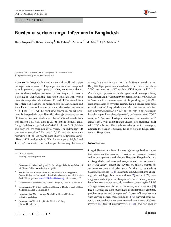 (PDF) Burden of serious fungal infections in Bangladesh