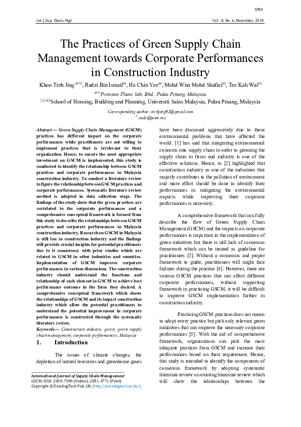 (PDF) The Practices of Green Supply Chain Management towards Corporate ...