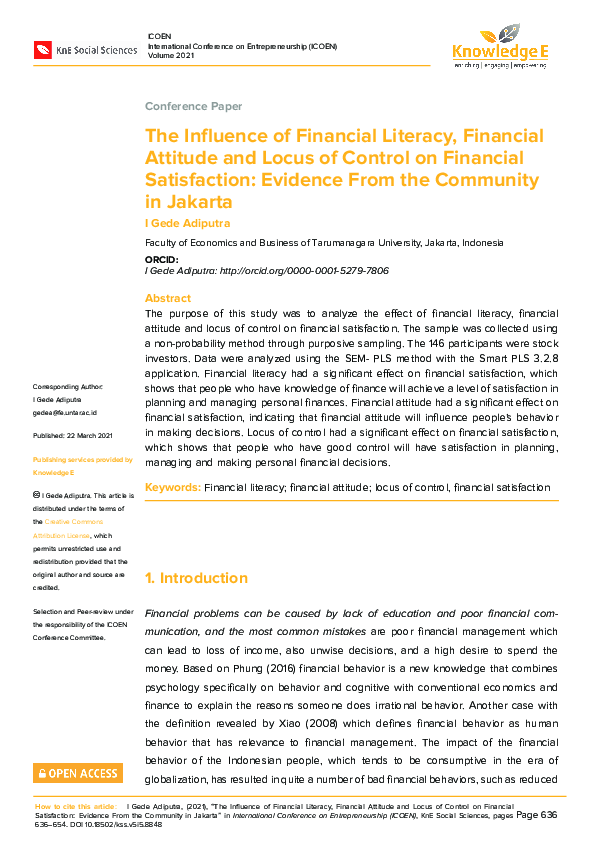(PDF) The Influence of Financial Literacy, Financial Attitude and Locus ...