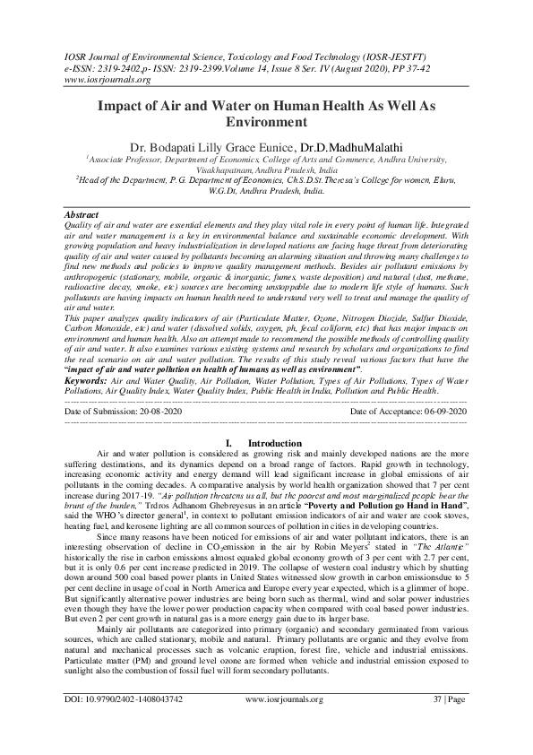 (PDF) Impact of Air and Water on Human Health As Well As Environment