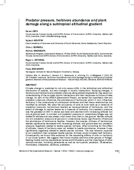 (PDF) Predator pressure, herbivore abundance and plant damage along a ...